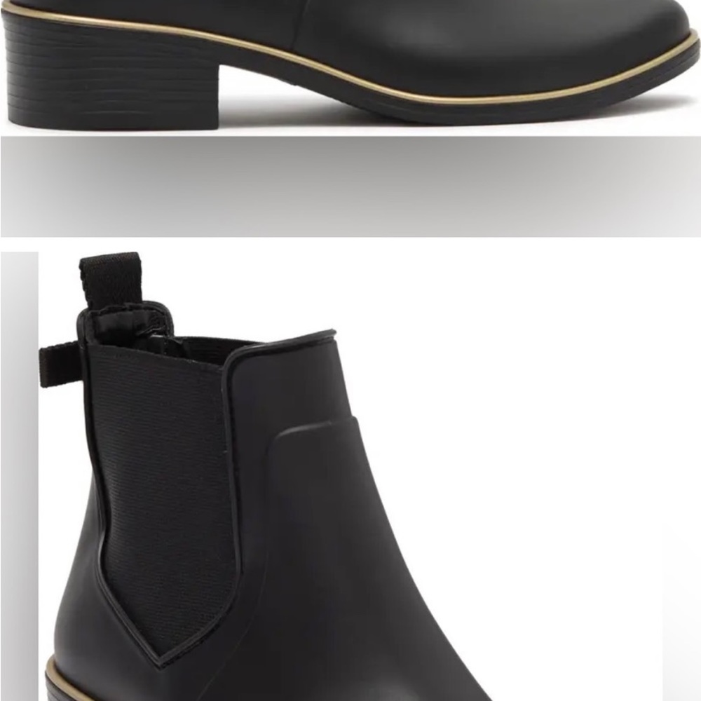Kate Spade New York solstice Short Rain Boots Black Gold detail Bow sz 10 matte